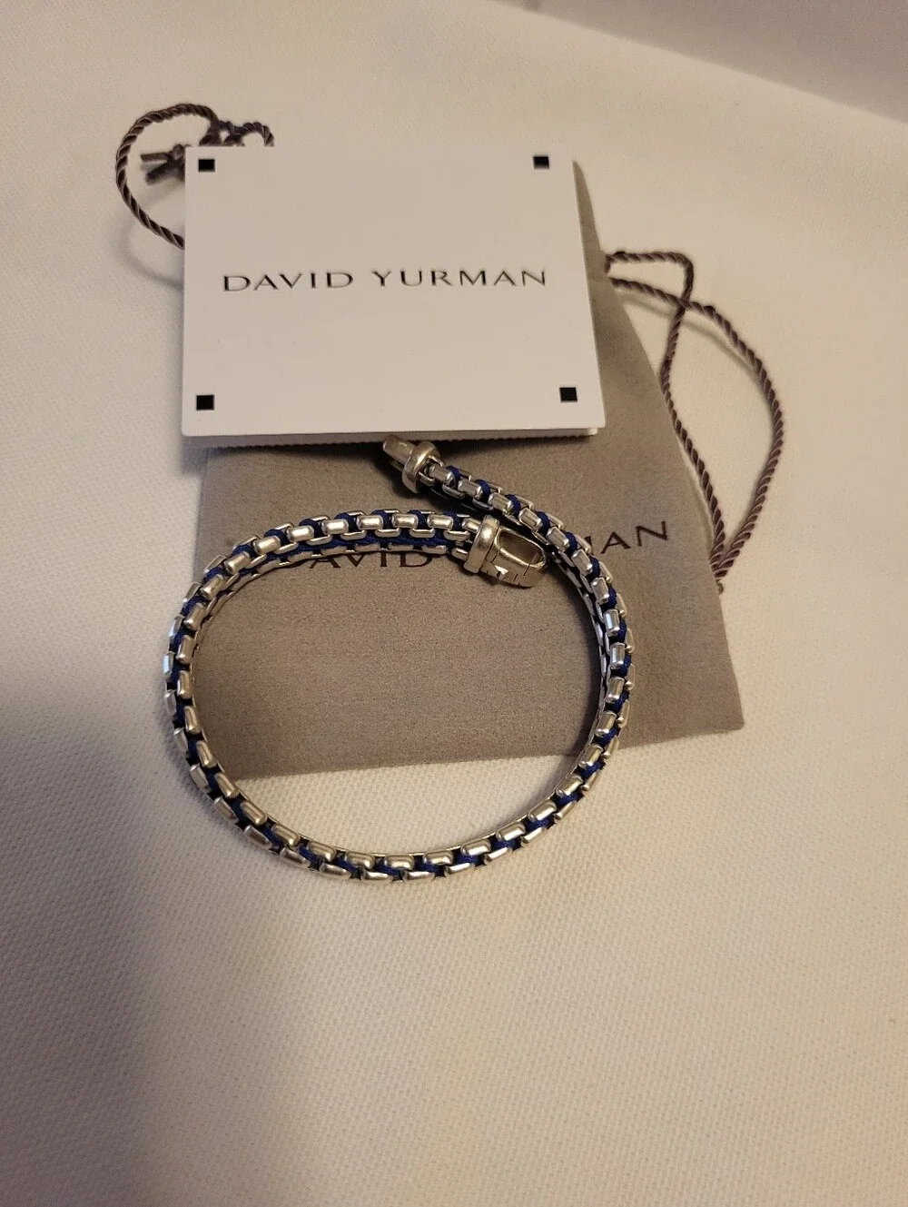 David Yurman Silver Box-Chain Bracelet with Blue Accents Authentic. # 229